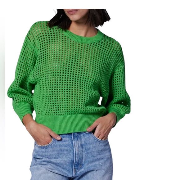 Equipment Esme Green Open Stitch Cropped Sweater | Size XL - Picture 3 of 6